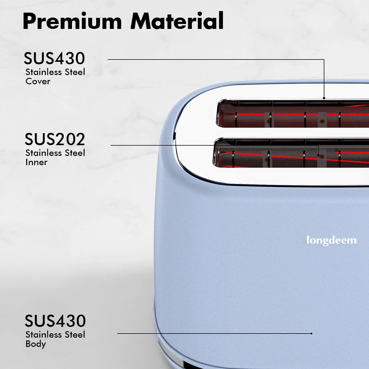 2 Slice Toaster with 1.5 Inch Extra Wide Slots and Removable Crumb Tray Six Browning Settings Auto Shut Off and Frozen Function Blue - Happy Home Retreat