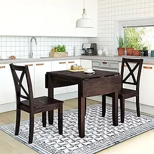Drop Leaf Dining Table Set With Two X Back Chairs Brown - Happy Home Retreat