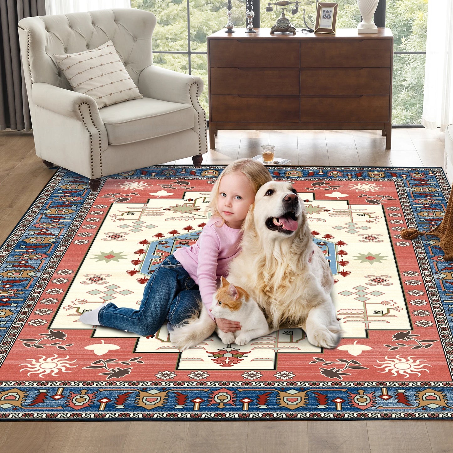 1 pc Vintage Inlaid Washable Faux Cashmere Area Rug - Happy Home Retreat