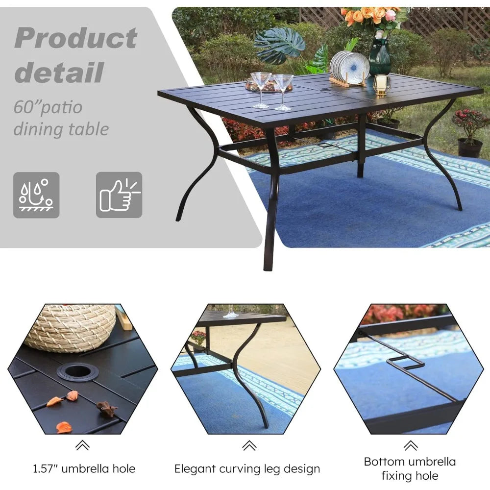 Patio Dining Set 7-Piece Metal Outdoor Table Furniture Set with 2.6 Inch Umbrella Hole and Cushioned Chairs - Happy Home Retreat