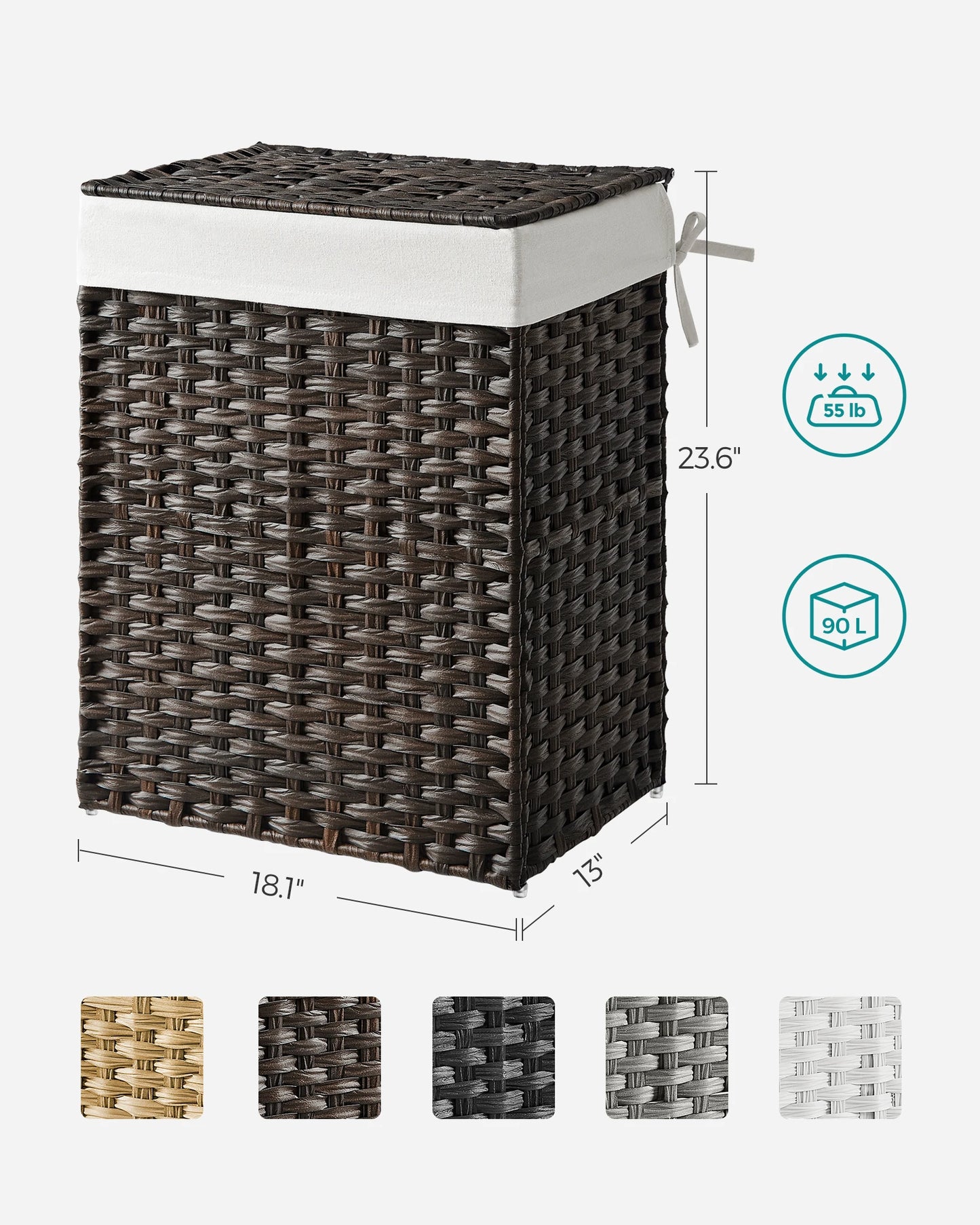 Songmics Laundry Hamper with Lid 23.8 Gallon 90 Liters Synthetic Rattan Clothes Basket Foldable with Handles - Happy Home Retreat