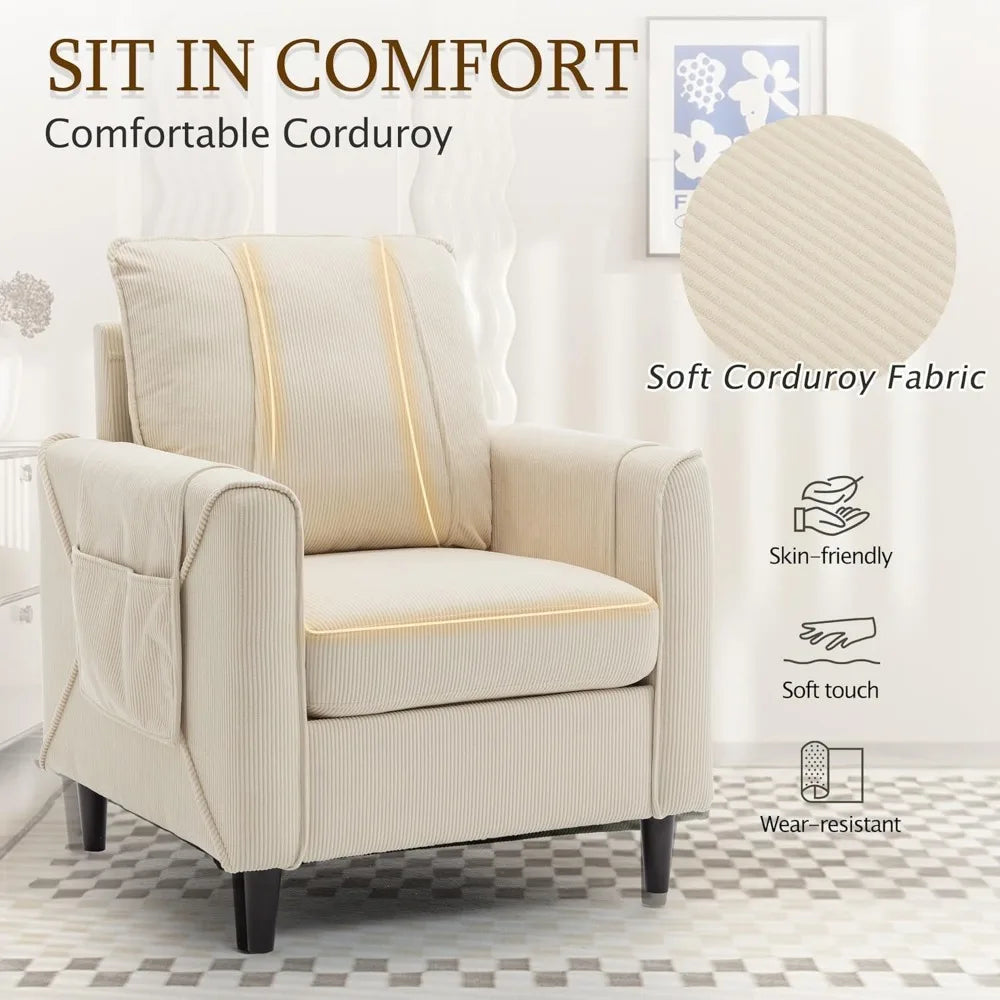 Accent Chair Arm Chair for Living Room Mid Century Modern Upholstered Reading Chair Comfy Club Chair with Side Pockets - Happy Home Retreat