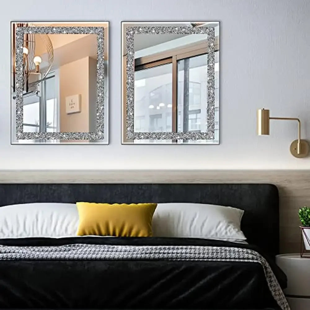 Crystal Crush Diamond Wall Mirror 16x20 Luxury Home Décor Accent for Bathroom Bedroom Entryway High Definition Glass Decoration - Happy Home Retreat
