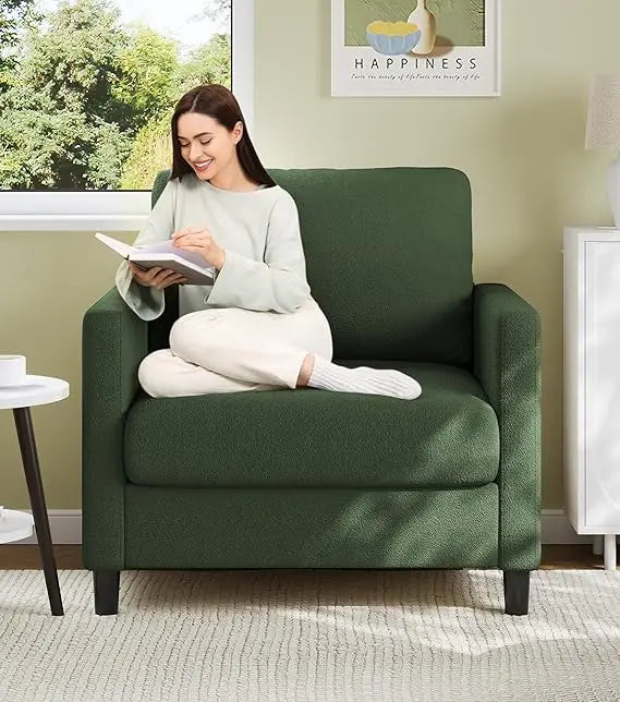 Sofa Accent Chair 33 Inch Reading Chair for Bedroom Tool Free Setup Living Room Accent Chairs Comfy Arm Chairs Beige - Happy Home Retreat