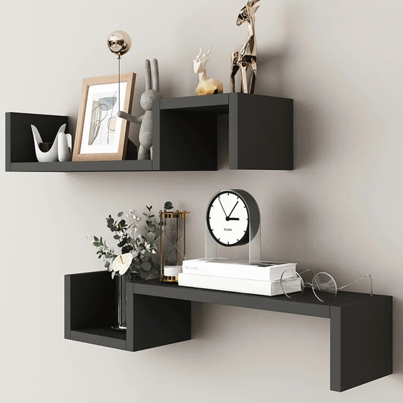 2 PCS Floating Wall Shelf Partition Strong Load Bearing Capacity Simple Installation Eco Friendly Wood Storage Holders and Racks - Happy Home Retreat