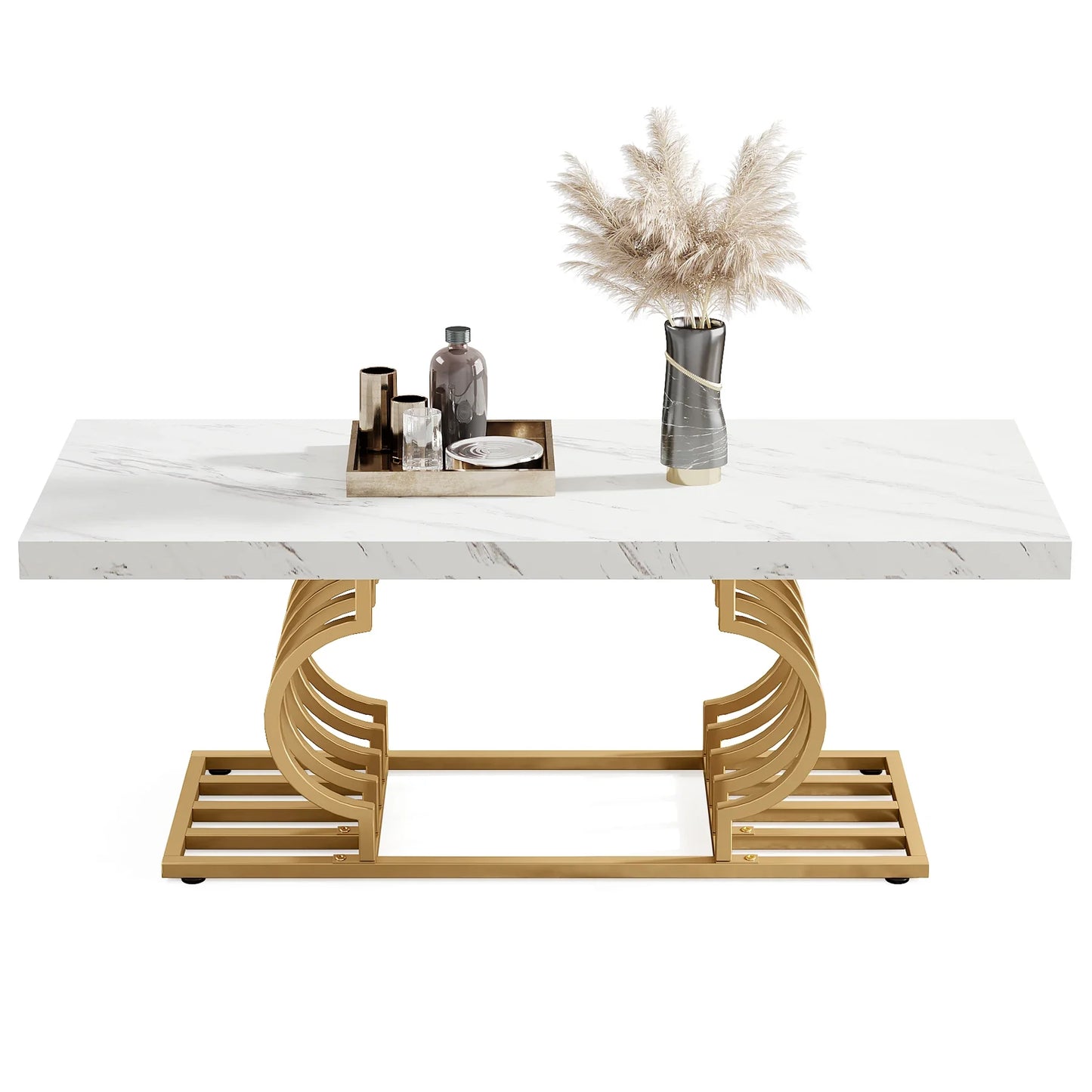 Tribesigns Coffee Table 47 Inches Faux Marble Cocktail Table with Geometric Frame - Happy Home Retreat