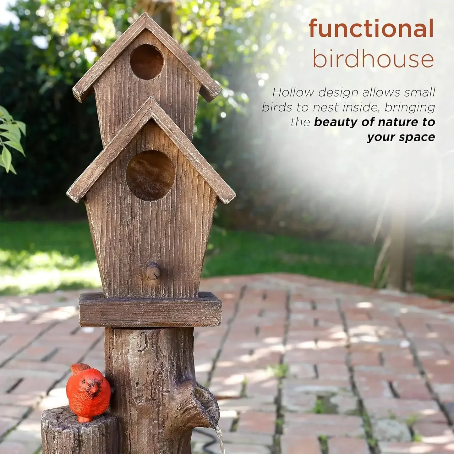 35 Inch Tall Outdoor 3 Tier Birdhouse Water Fountain Yard Art Decor - Happy Home Retreat