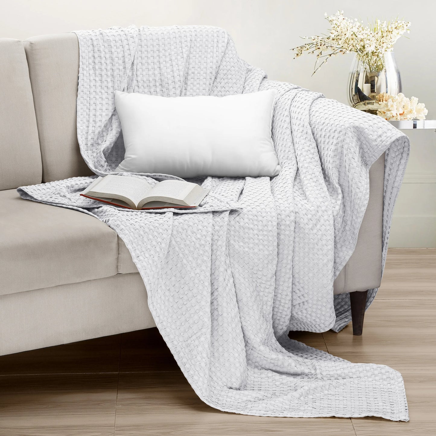100 Percent Cotton Queen Size Blanket for Bed Breathable and Soft Waffle Weave for Summer and Spring - Happy Home Retreat