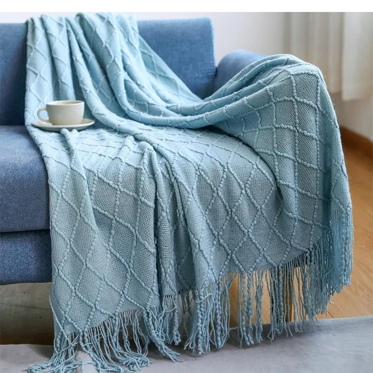 Throw Blanket for Couch Soft Living Room Home Decor Knitted Twin Size Outdoor Lightweight Breathable Summer Warm Woven - Happy Home Retreat