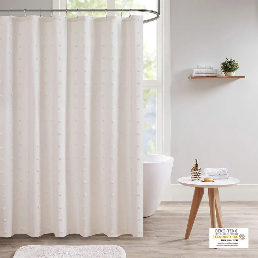 Bathroom Cotton Jacquard Pom Pom Shower Curtain 70x72 Inches - Happy Home Retreat