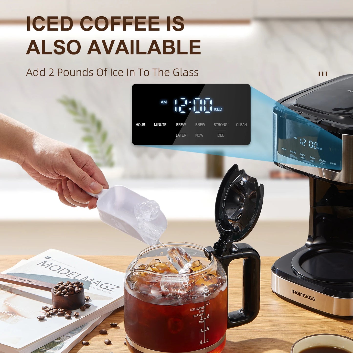 Programmable Drip Coffee Maker 12 Cup with Iced Coffee Function Touch Screen and Regular Strong Brew - Happy Home Retreat