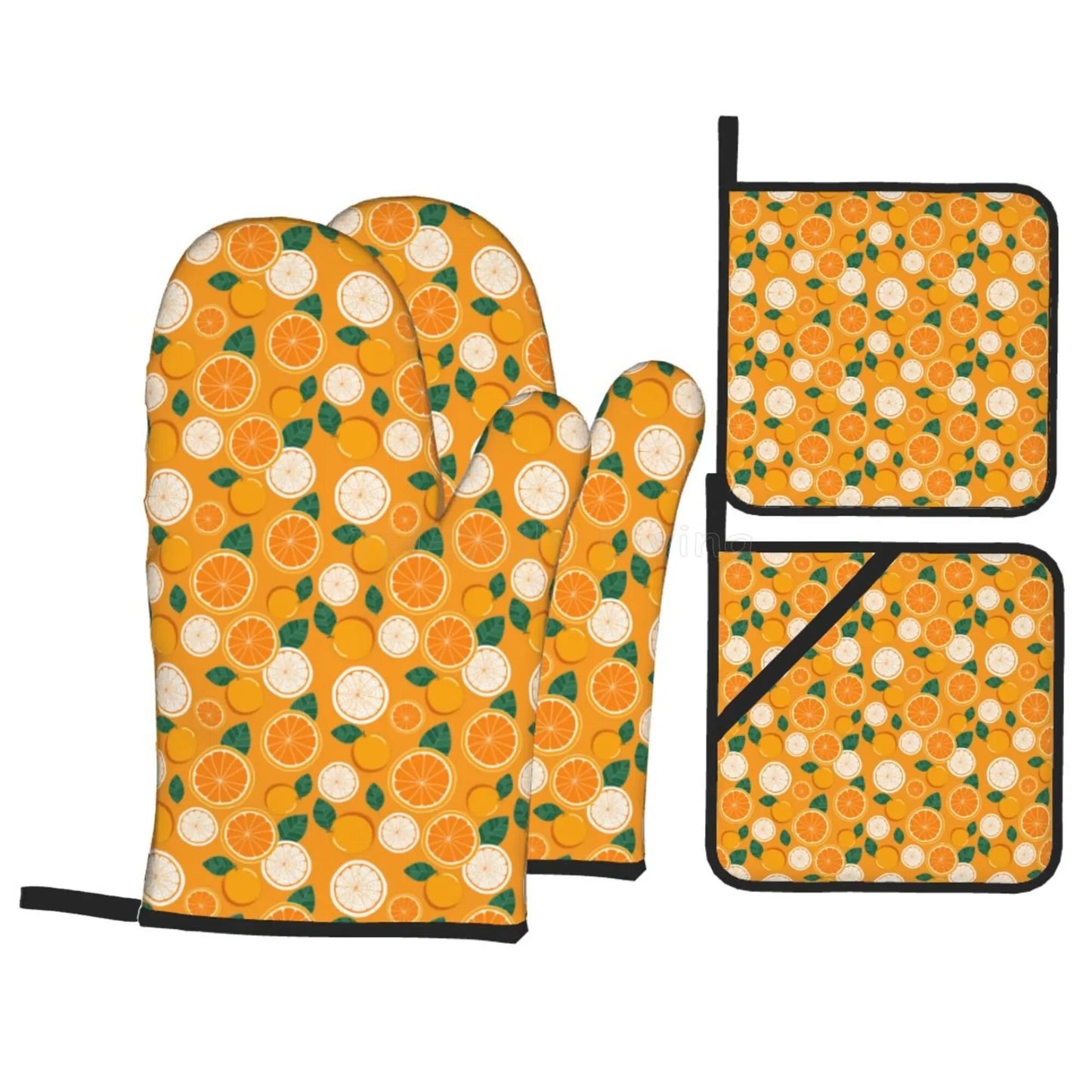 Bright Yellow Lemons Oven Mitts and Pot Holders Set of 4 Non-Slip Hot Pads for Cooking Baking Grilling - Happy Home Retreat
