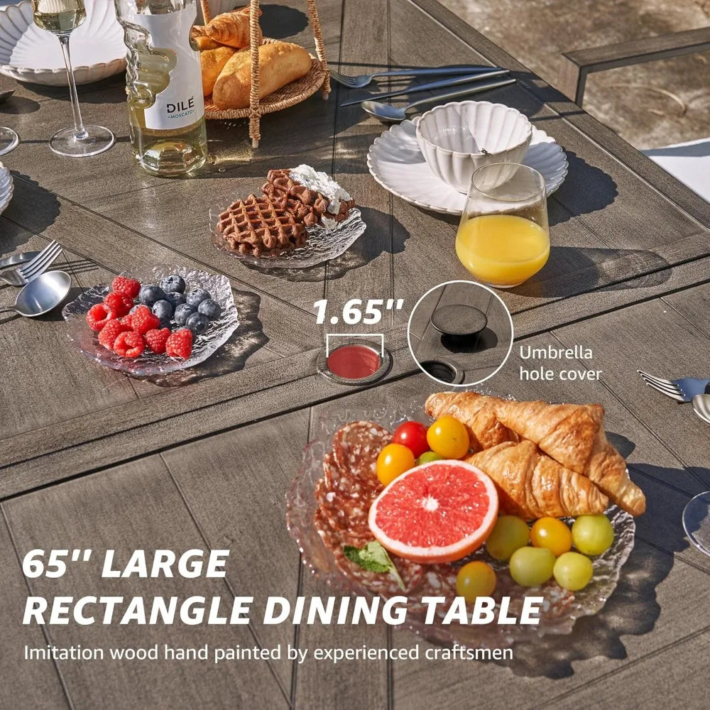 7 Piece Patio Dining Table Set with 4 Fixed and 2 Swivel Chairs and Olefin Cushions for Outdoor Furniture - Happy Home Retreat