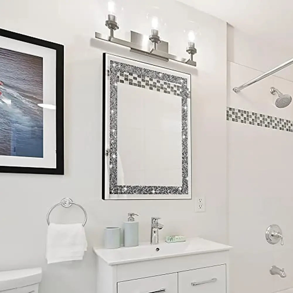 Crystal Crush Diamond Wall Mirror 16x20 Luxury Home Décor Accent for Bathroom Bedroom Entryway High Definition Glass Decoration - Happy Home Retreat