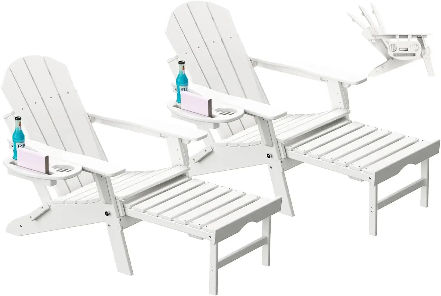 Adjustable Adirondack Chair Set of 2 with Retractable Footrest and Cup Holder Foldable Outdoor Furniture - Happy Home Retreat