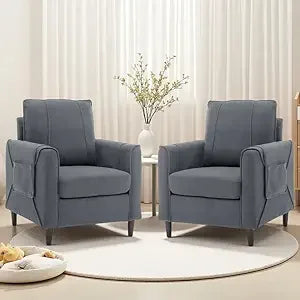 Accent Chair Arm Chair for Living Room Mid Century Modern Upholstered Reading Chair Comfy Club Chair with Side Pockets - Happy Home Retreat