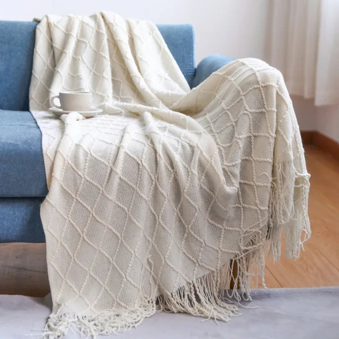 Throw Blanket for Couch Soft Living Room Home Decor Knitted Twin Size Outdoor Lightweight Breathable Summer Warm Woven - Happy Home Retreat
