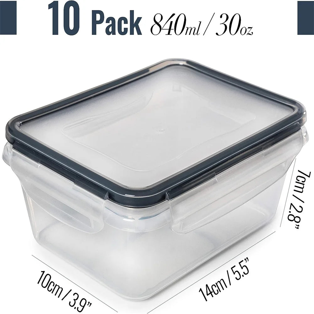 10 Pieces BPA-Free Reusable Square Kitchen Storage Containers Set 840ml Microwave Freezer Safe Dishwasher Friendly - Happy Home Retreat