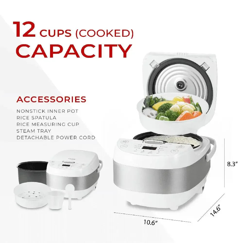 Rice Cooker 12 Cup Capacity LCD Display Nonstick Pot Fuzzy Logic 13 Menu Options - Happy Home Retreat