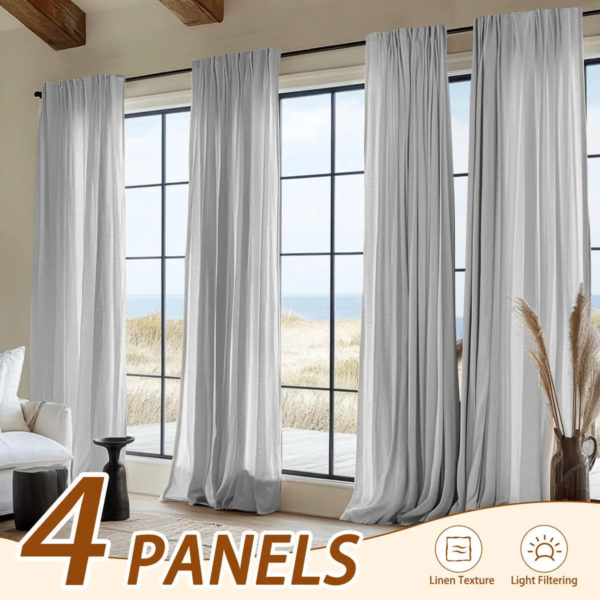 Inchan 4PCS Farmhouse Light Filtering Curtains for Living Room and Bedroom Luxury Linen Texture Window Drapes - Happy Home Retreat