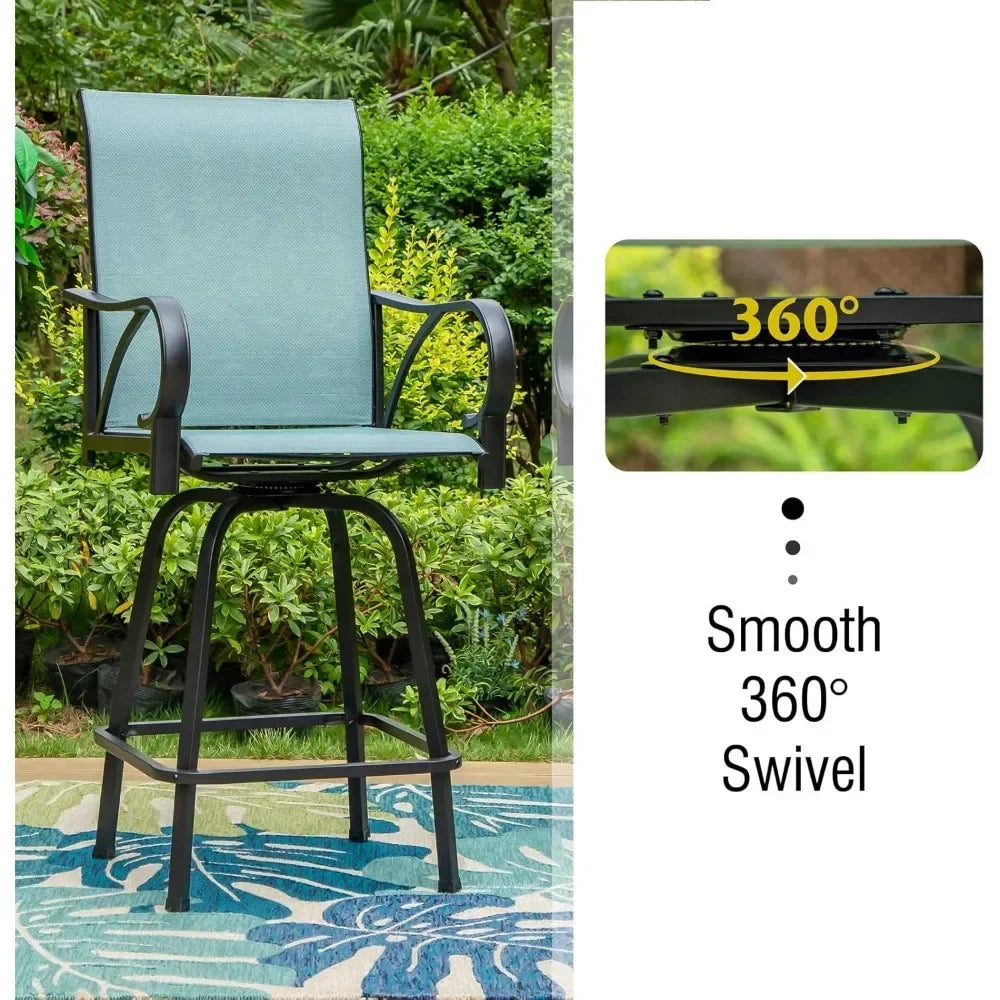 Patio Bar Set of 7 with Heavy Duty Metal Slat Bar Table and Sling Outdoor Bar Height Stools - Happy Home Retreat
