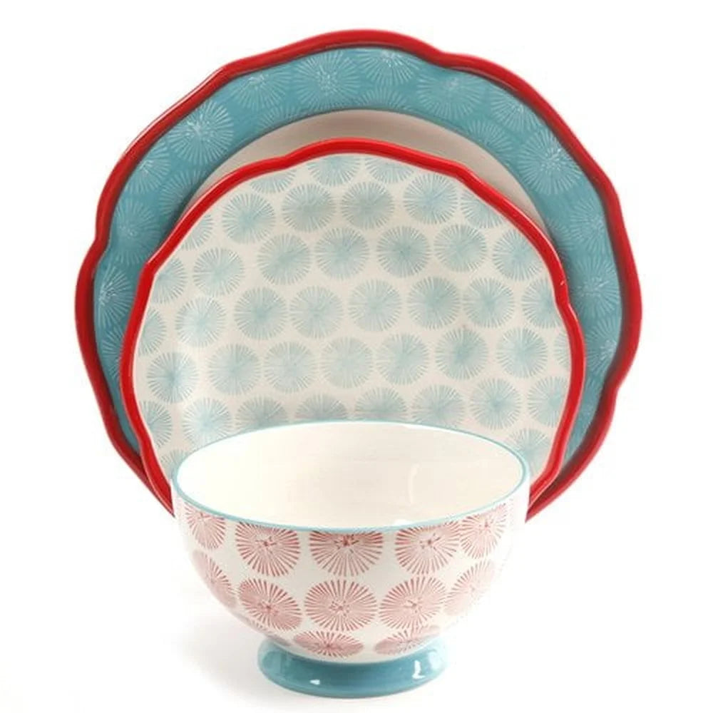 12 Piece Scalloped Dinnerware Set Microwave Safe Red Stoneware Plates and Bowls Ideal for Family Gatherings and Kitchen Essentials - Happy Home Retreat