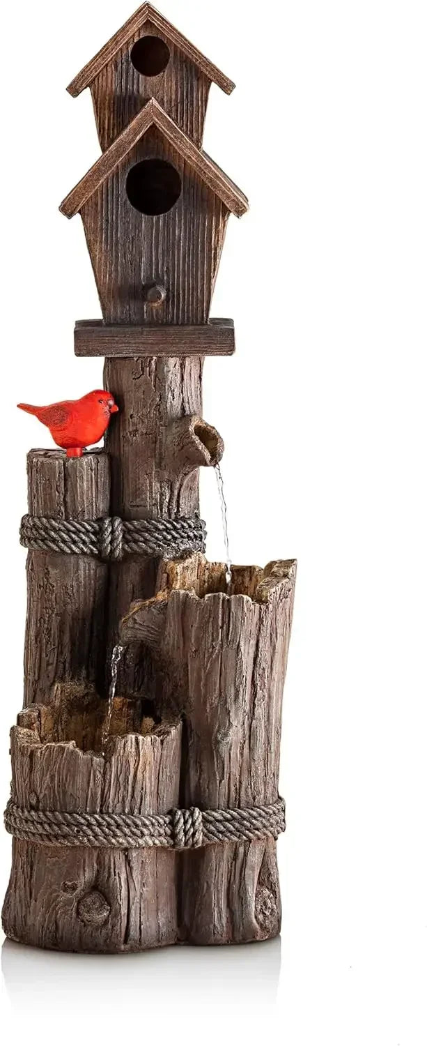 35 Inch Tall Outdoor 3 Tier Birdhouse Water Fountain Yard Art Decor - Happy Home Retreat