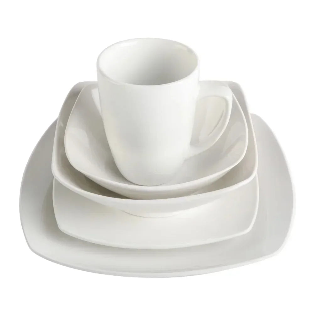 Everyday Square Expanded 40-Piece Dinnerware Set for Dining Table with Bowls and Plates - Happy Home Retreat