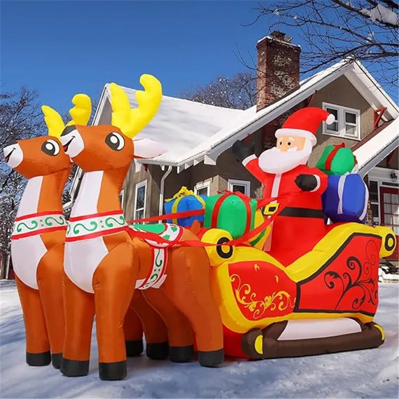 2.1m Inflatable Santa Reindeer Sled With LED Lights Christmas Garden Party Decor - Happy Home Retreat