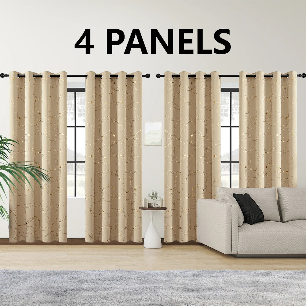 4PCS Blackout Curtains Grommet Thermal Insulated Room Darkening with Circle and Dots Foil Printed for Bedroom - Happy Home Retreat