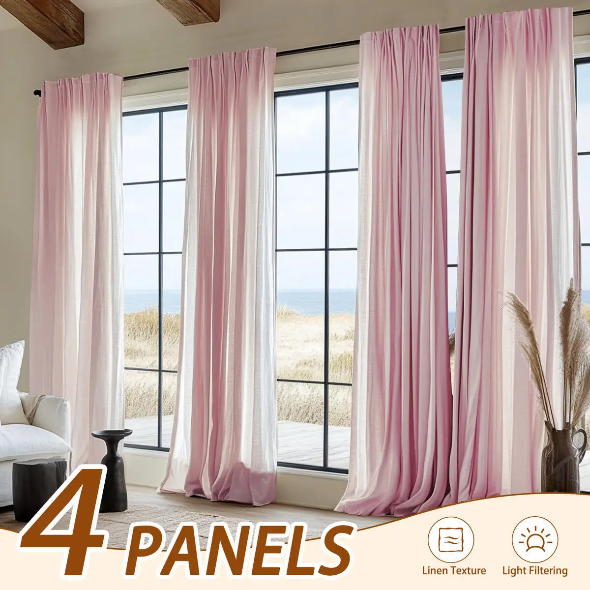 Inchan 4PCS Farmhouse Light Filtering Curtains for Living Room and Bedroom Luxury Linen Texture Window Drapes - Happy Home Retreat