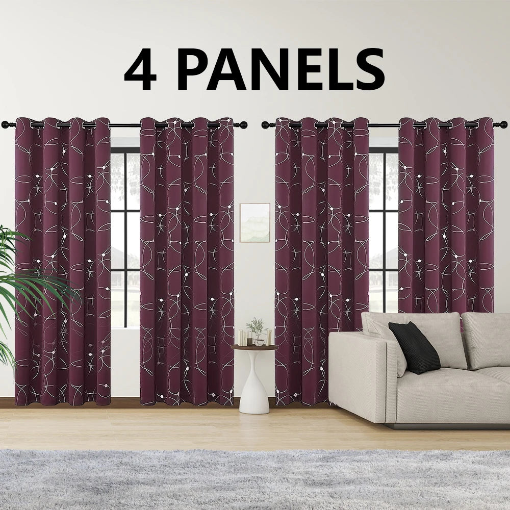4PCS Blackout Curtains Grommet Thermal Insulated Room Darkening with Circle and Dots Foil Printed for Bedroom - Happy Home Retreat