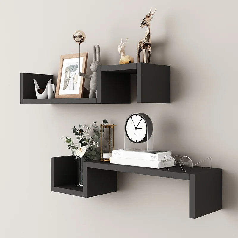 2 PCS Floating Wall Shelf Partition Strong Load Bearing Capacity Simple Installation Eco Friendly Wood Storage Holders and Racks - Happy Home Retreat