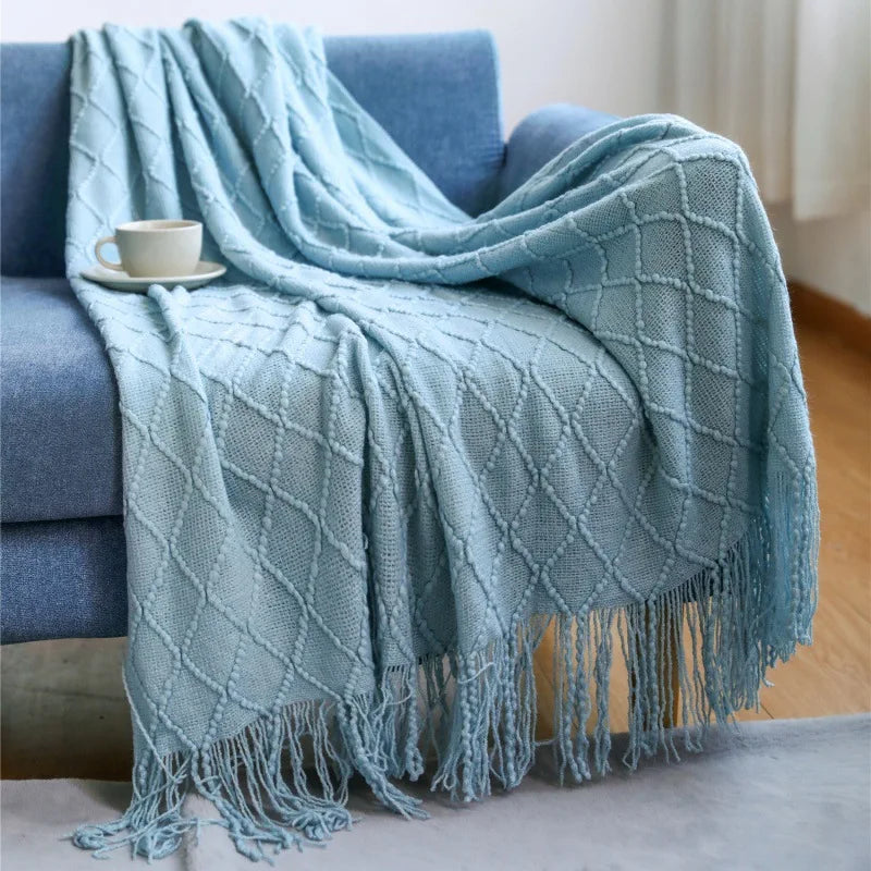 Throw Blanket for Couch Soft Living Room Home Decor Knitted Twin Size Outdoor Lightweight Breathable Summer Warm Woven - Happy Home Retreat
