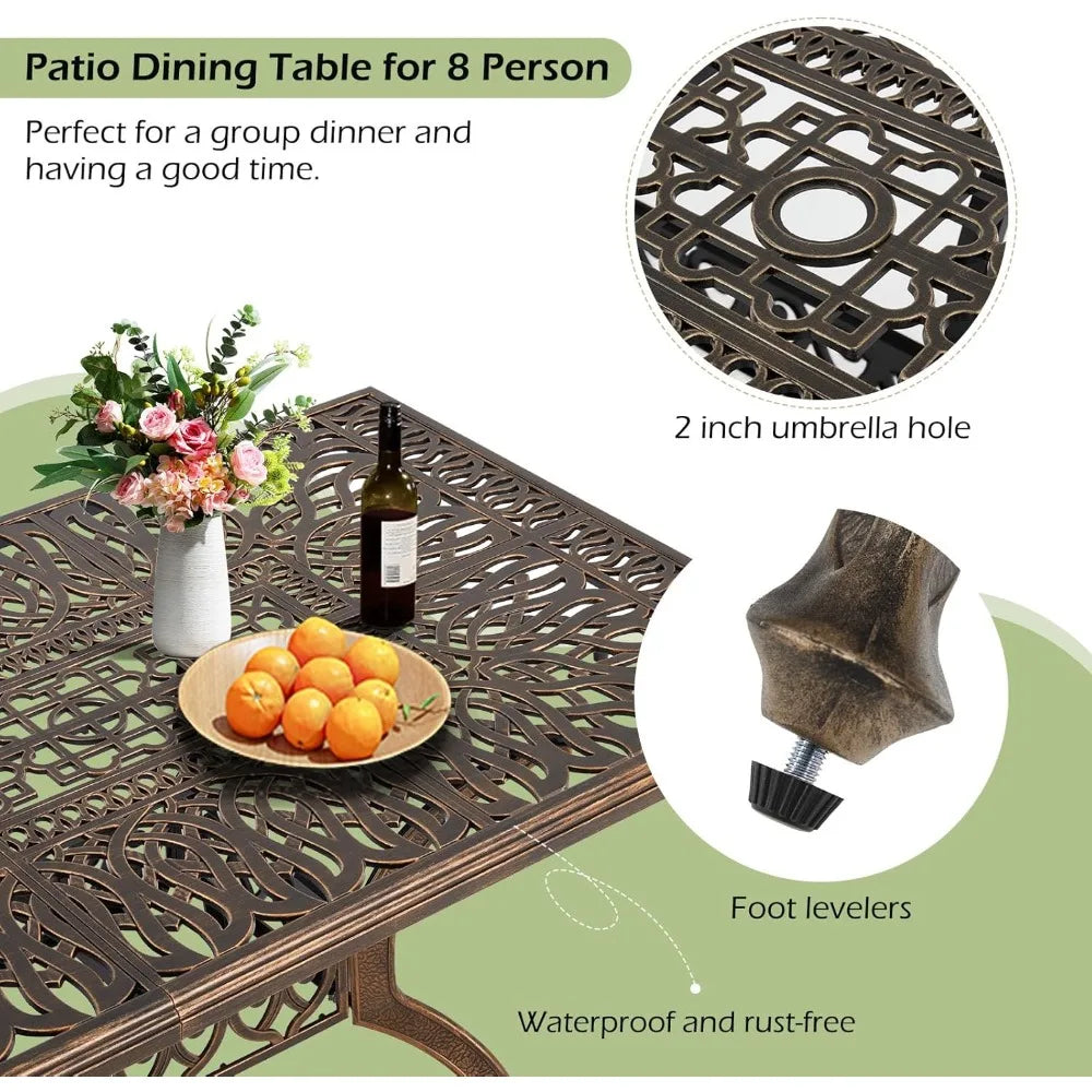 Hi End All Aluminum Patio Furniture Set 9 Piece Outdoor Dining Set with 8 Cushioned Dining Chairs Metal Patio Furniture Set - Happy Home Retreat