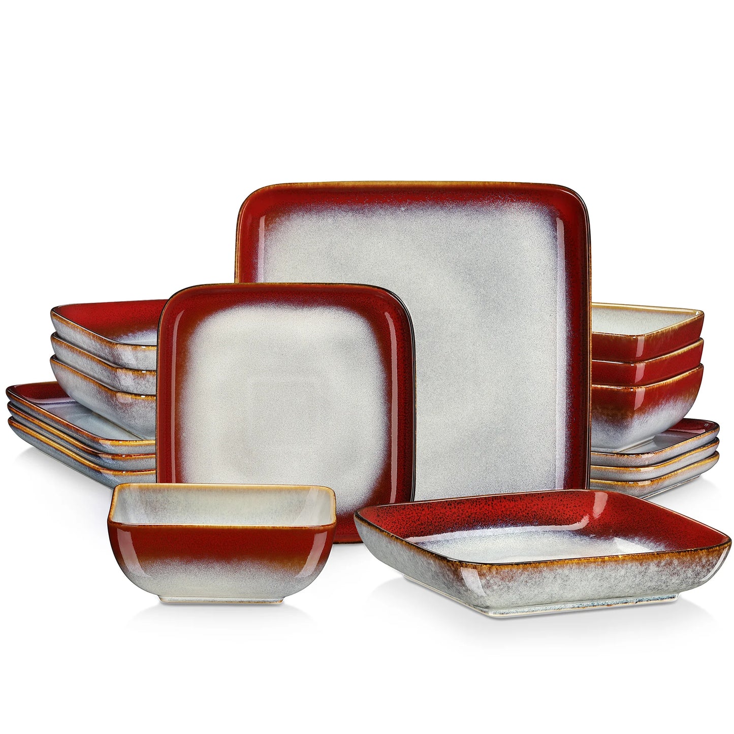 Vancasso Stern Dinner Set Green Square Kiln Change Glaze Tableware 16 Piece Kitchen Dinnerware Ceramic Crockery Set for Four Persons - Happy Home Retreat