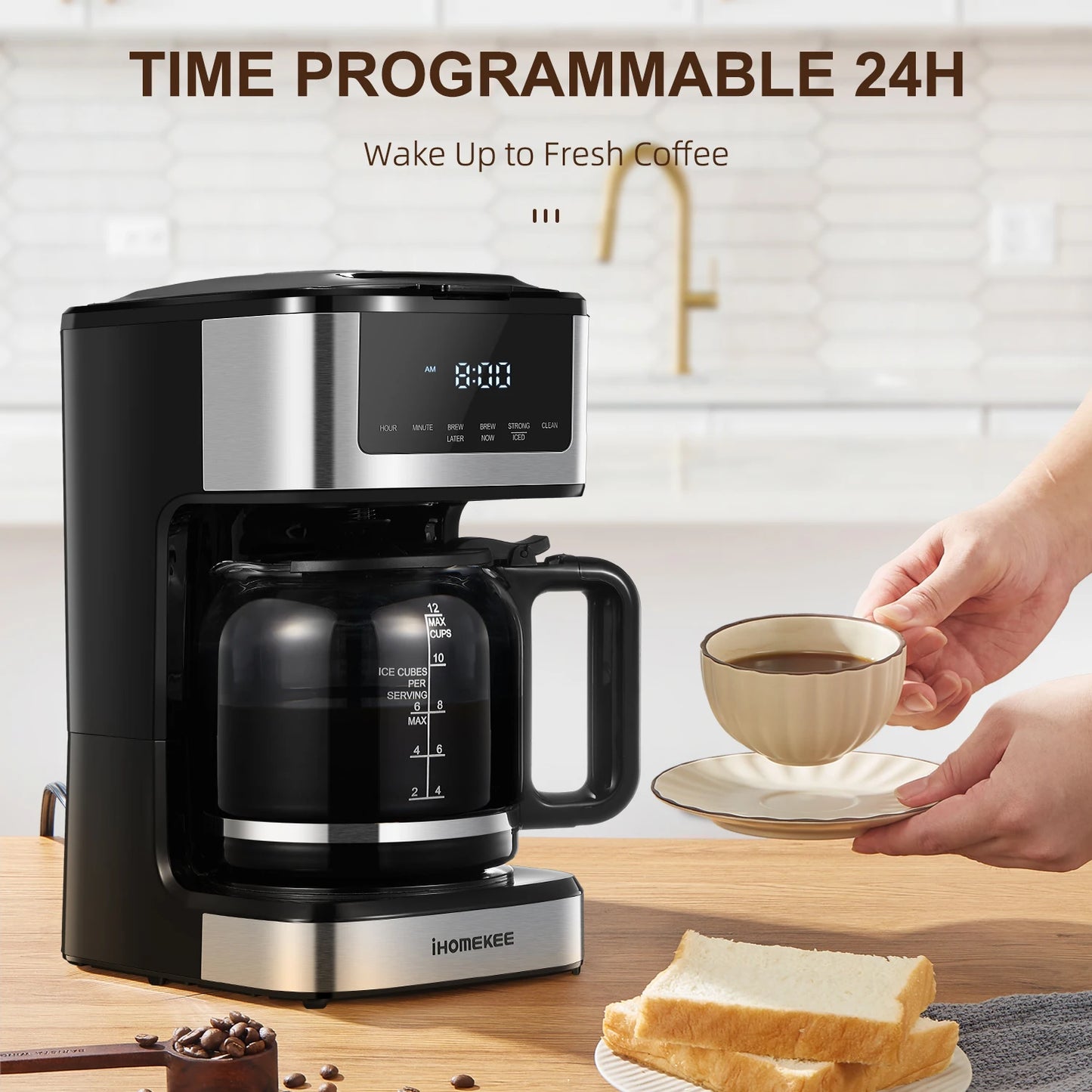 Programmable Drip Coffee Maker 12 Cup with Iced Coffee Function Touch Screen and Regular Strong Brew - Happy Home Retreat