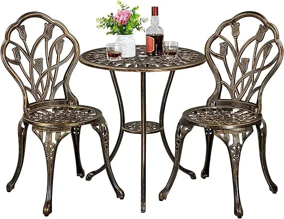 Yaheetech Patio Bistro Set 3 Piece Cast Aluminum Table and Chairs Set for Outdoor Garden - Happy Home Retreat