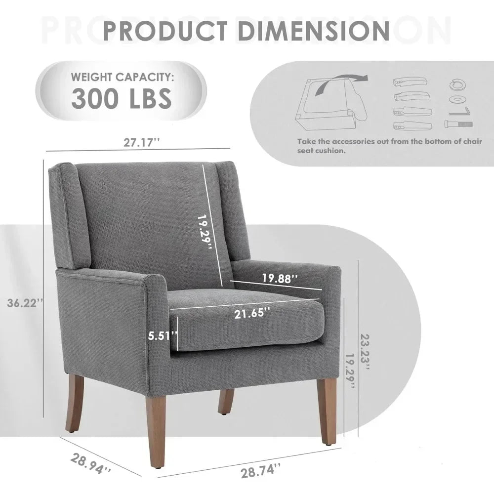 Modern Wingback Living Room Chair Upholstered Fabric Accent Armchair Single Sofa Chair With Lounge Seat And Wood Legs - Happy Home Retreat