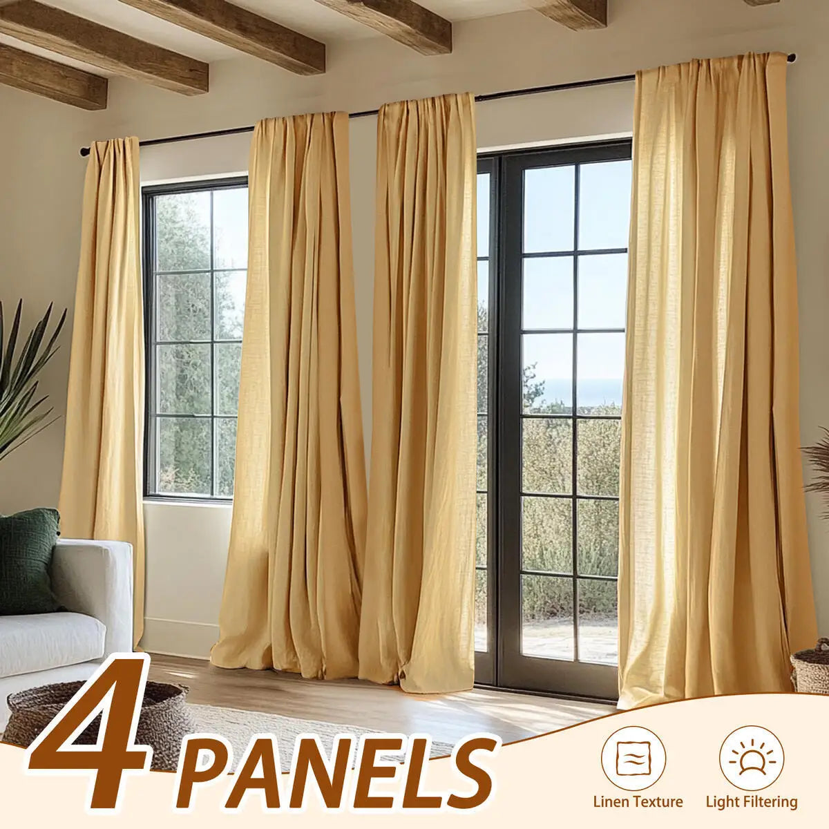 Inchan 4PCS Farmhouse Light Filtering Curtains for Living Room and Bedroom Luxury Linen Texture Window Drapes - Happy Home Retreat