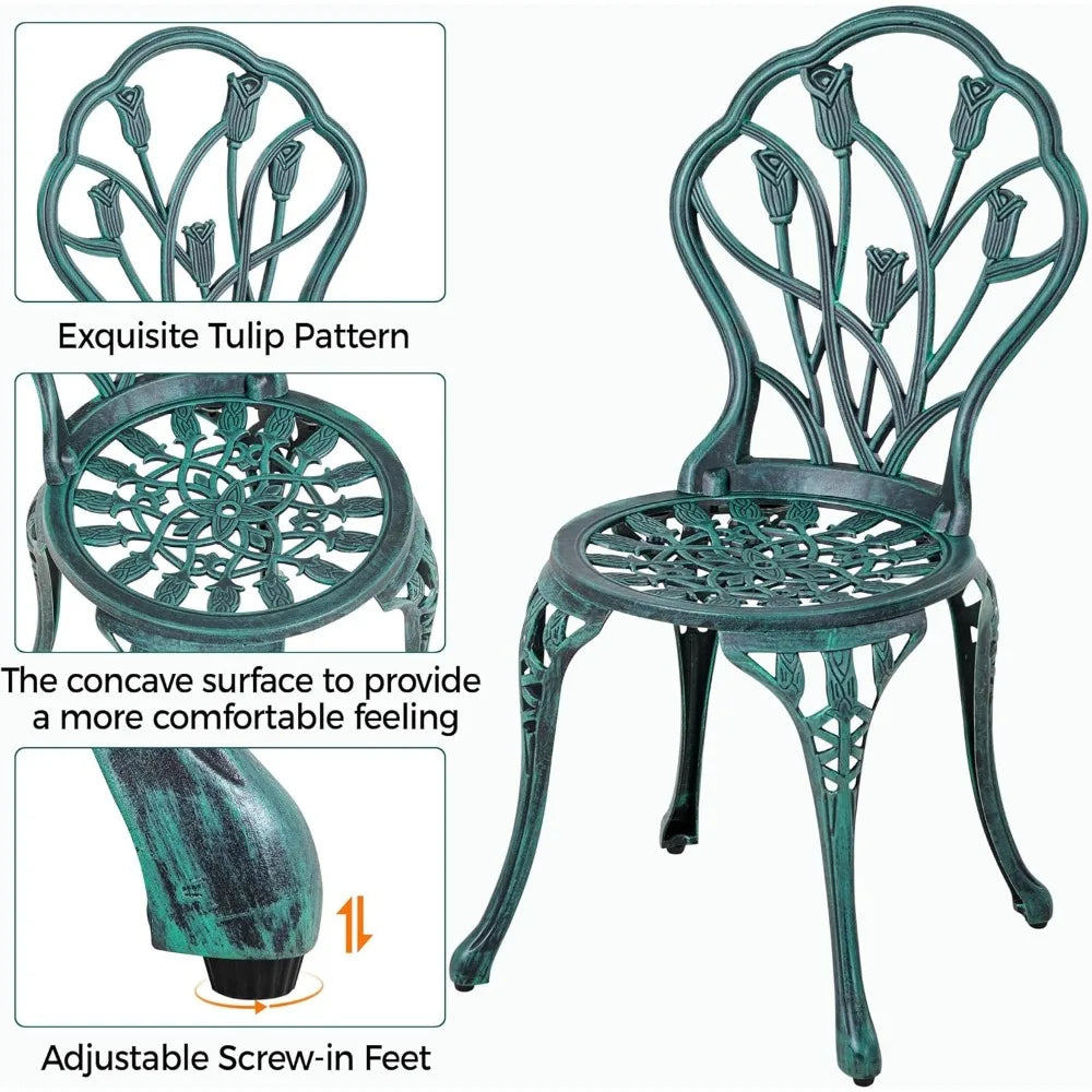 Yaheetech Patio Bistro Set 3 Piece Cast Aluminum Table and Chairs Set for Outdoor Garden - Happy Home Retreat