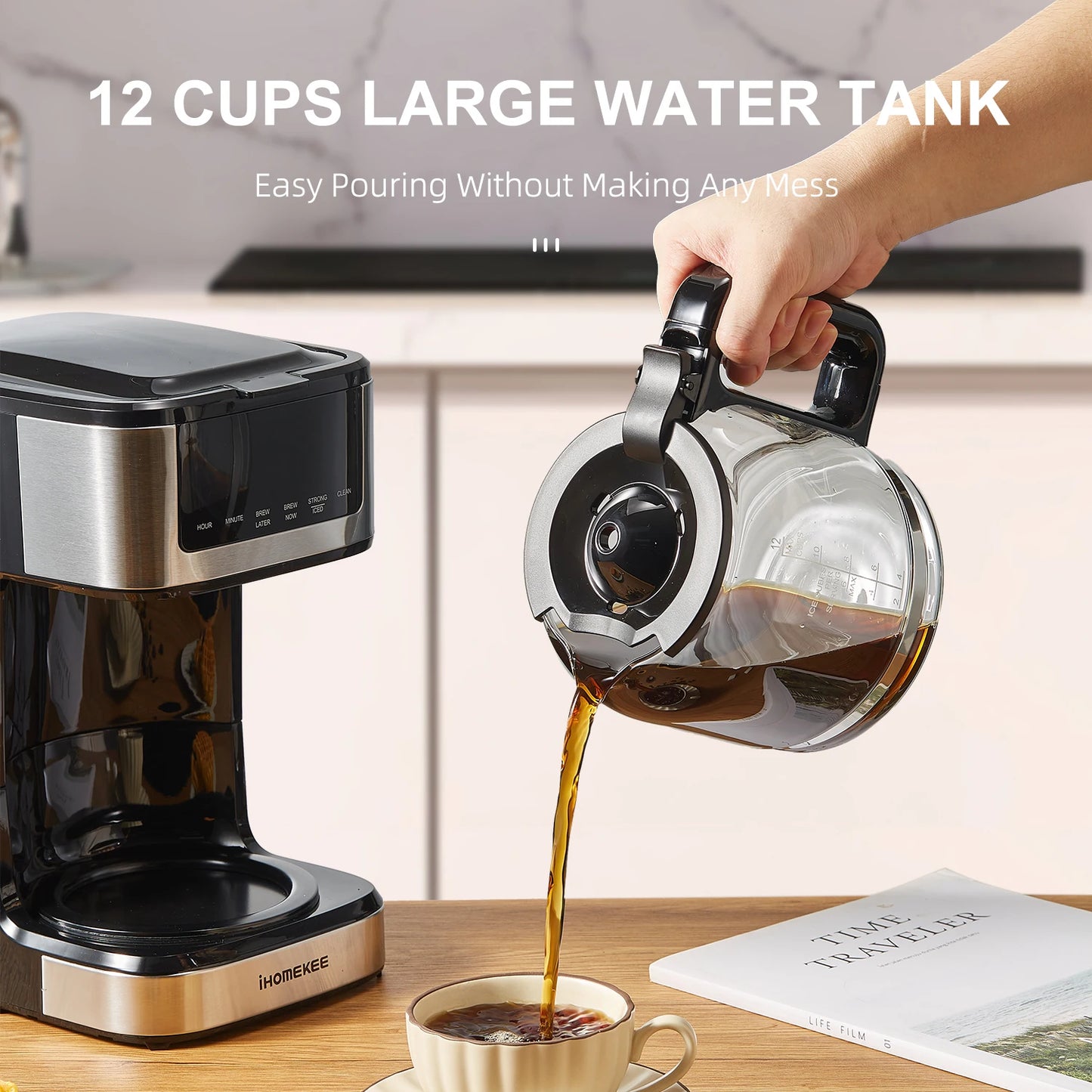 Programmable Drip Coffee Maker 12 Cup with Iced Coffee Function Touch Screen and Regular Strong Brew - Happy Home Retreat