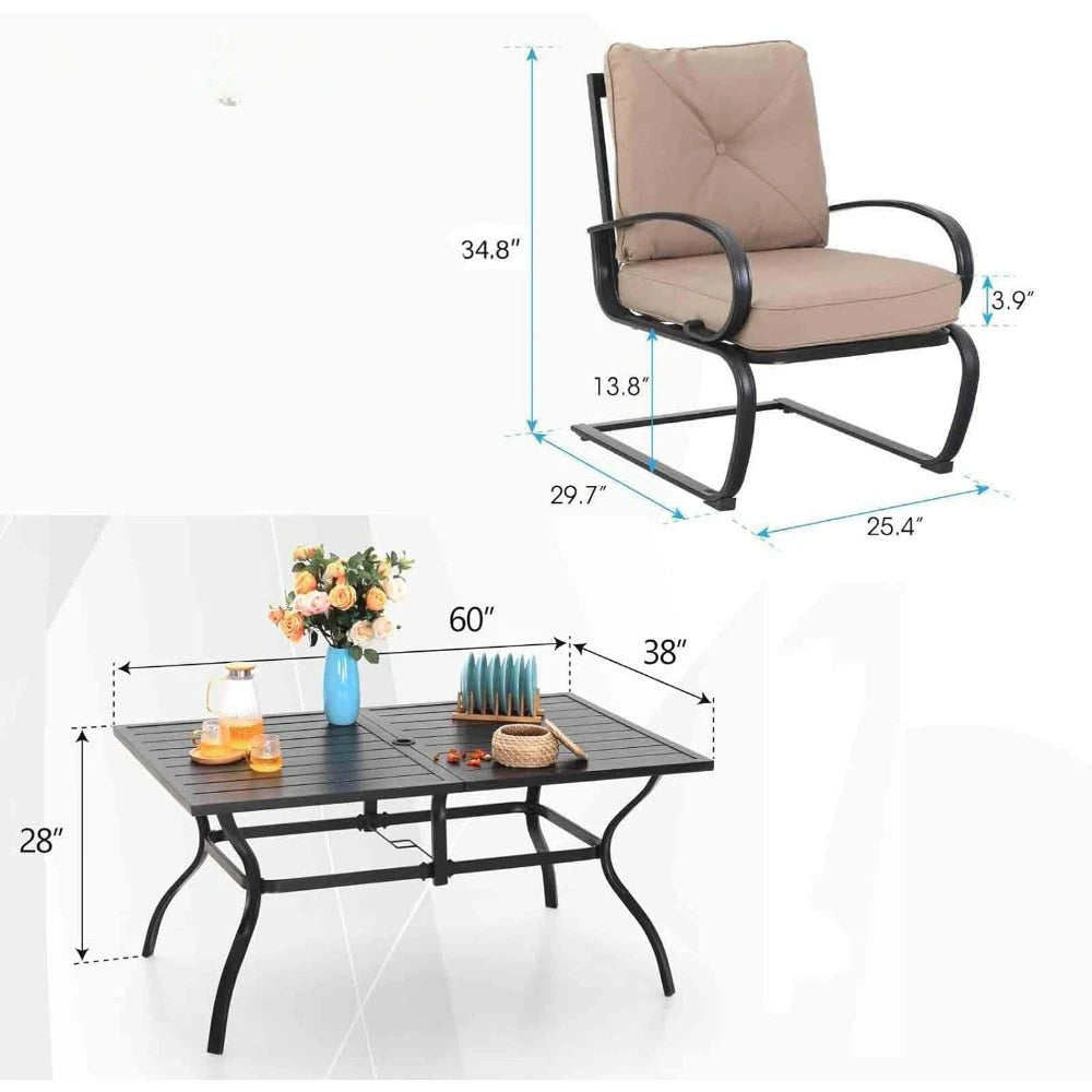 Patio Dining Set 7-Piece Metal Outdoor Table Furniture Set with 2.6 Inch Umbrella Hole and Cushioned Chairs - Happy Home Retreat
