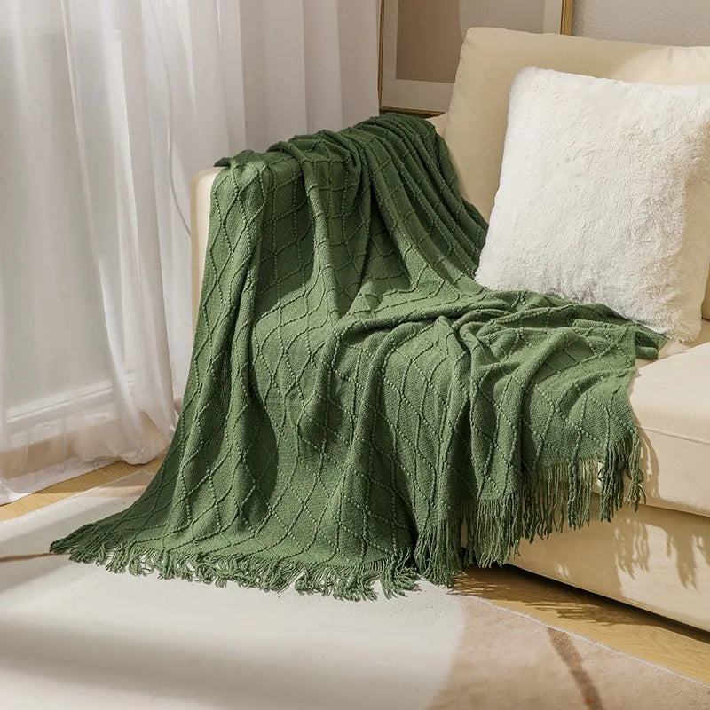 Throw Blanket for Couch Soft Living Room Home Decor Knitted Twin Size Outdoor Lightweight Breathable Summer Warm Woven - Happy Home Retreat