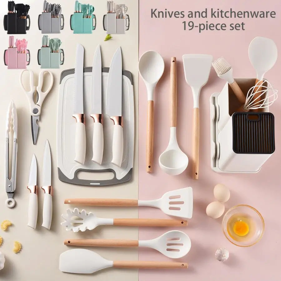 19 Piece Food Grade Silicone Kitchenware Set Spatula Knife - Happy Home Retreat