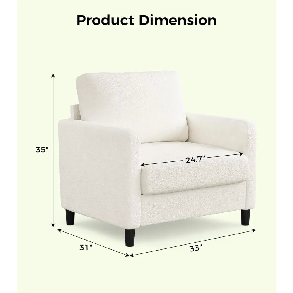 Sofa Accent Chair 33 Inch Reading Chair for Bedroom Tool Free Setup Living Room Accent Chairs Comfy Arm Chairs Beige - Happy Home Retreat