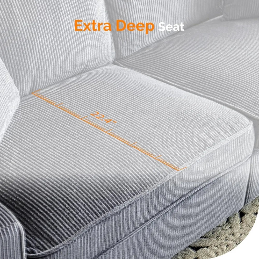 83 Inch Modern Loveseat Sofa Couch for Living Room Dark Gray Cloud Feel Comfy Deep Seat Corduroy Sofa with Wide Arms - Happy Home Retreat