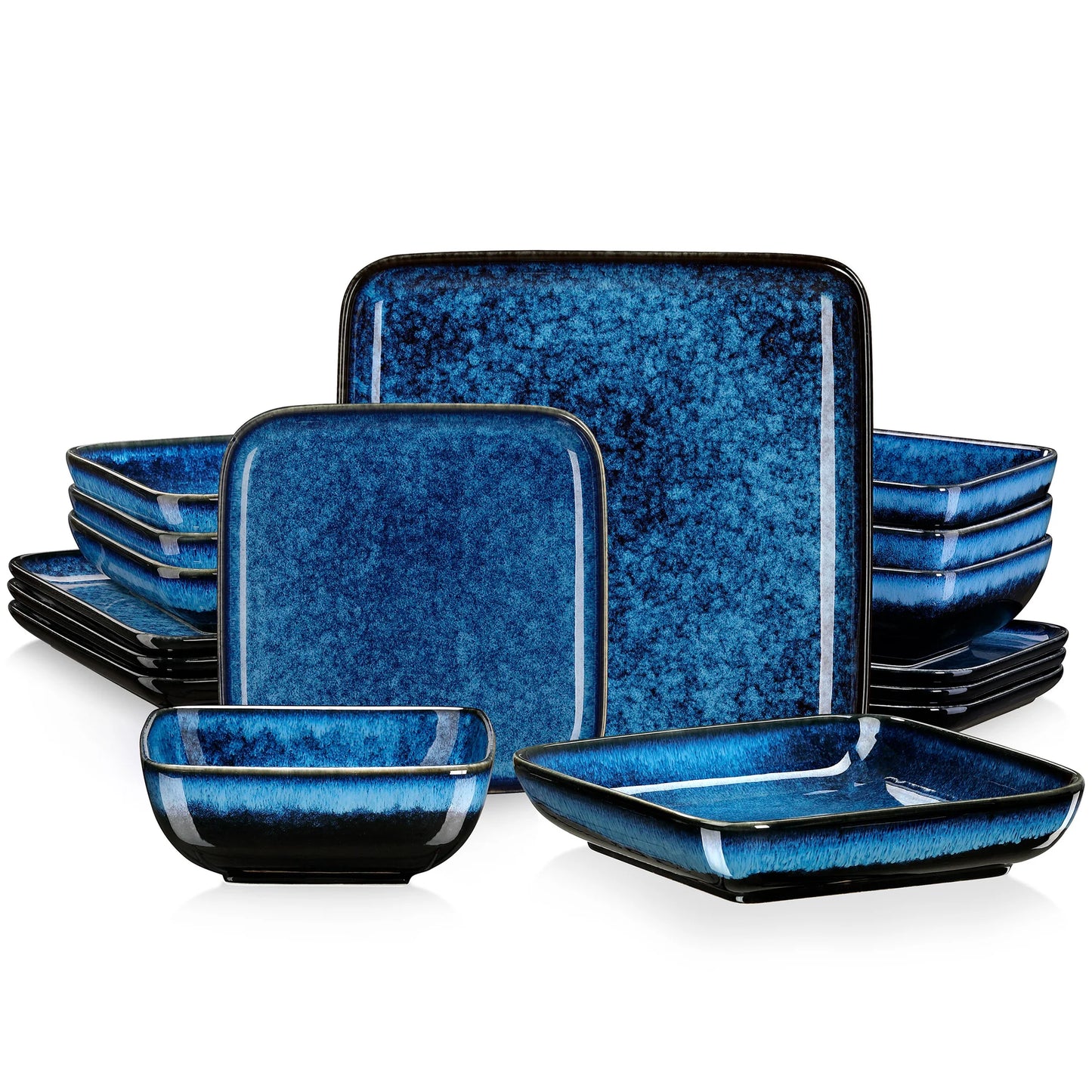 Vancasso Stern Dinner Set Green Square Kiln Change Glaze Tableware 16 Piece Kitchen Dinnerware Ceramic Crockery Set for Four Persons - Happy Home Retreat