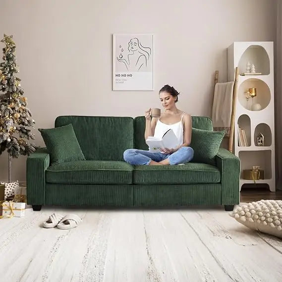 83 Inch Modern Loveseat Sofa Couch for Living Room Dark Gray Cloud Feel Comfy Deep Seat Corduroy Sofa with Wide Arms - Happy Home Retreat