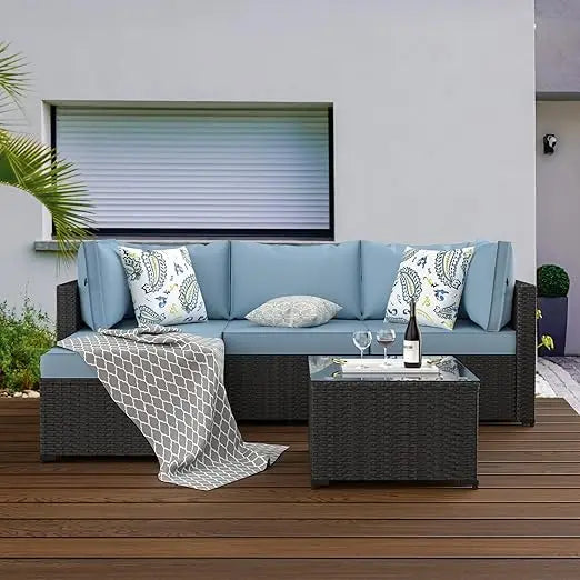 Patio Furniture Set Outdoor Sectional Sofa with Ottoman Wicker Couch Rattan Modular Seating Conversation Set Porch Decor - Happy Home Retreat